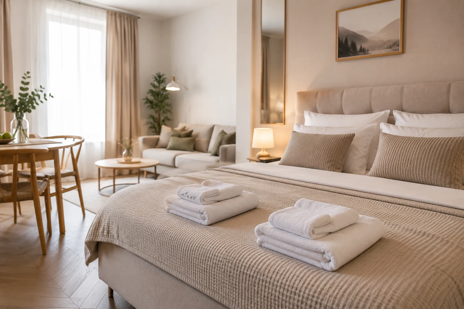 Štýlovo zariadený apartmán pripravený pre hostí na krátkodobý prenájom