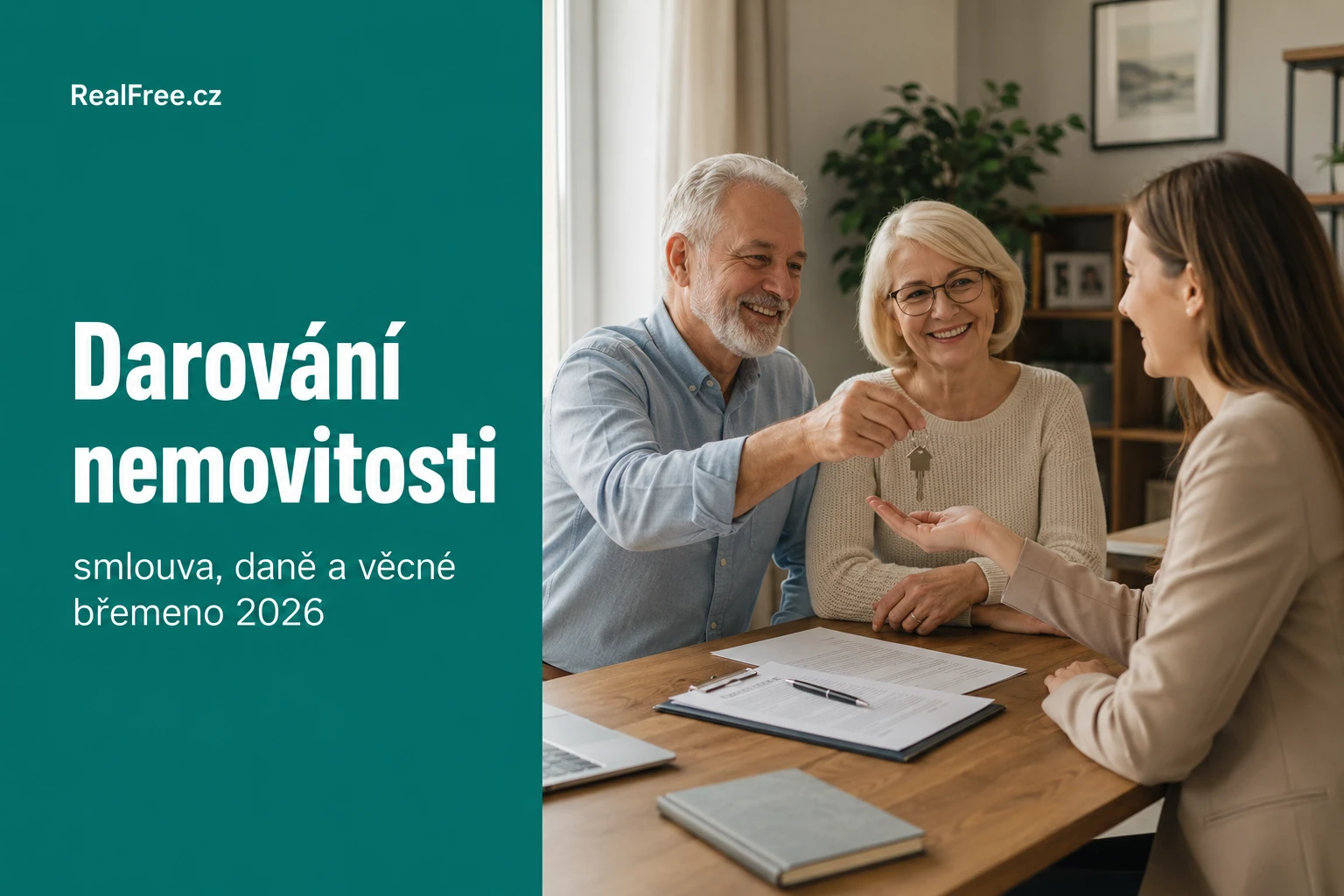 Darování nemovitosti 2026 — smlouva, daně a věcné břemeno