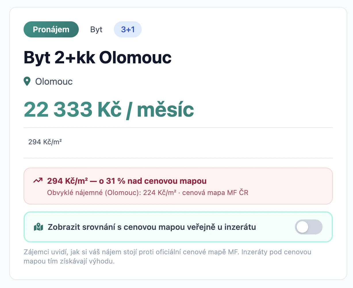 Prepínač zobrazenia porovnania s cenovou mapou v 5. kroku vkladania inzerátu