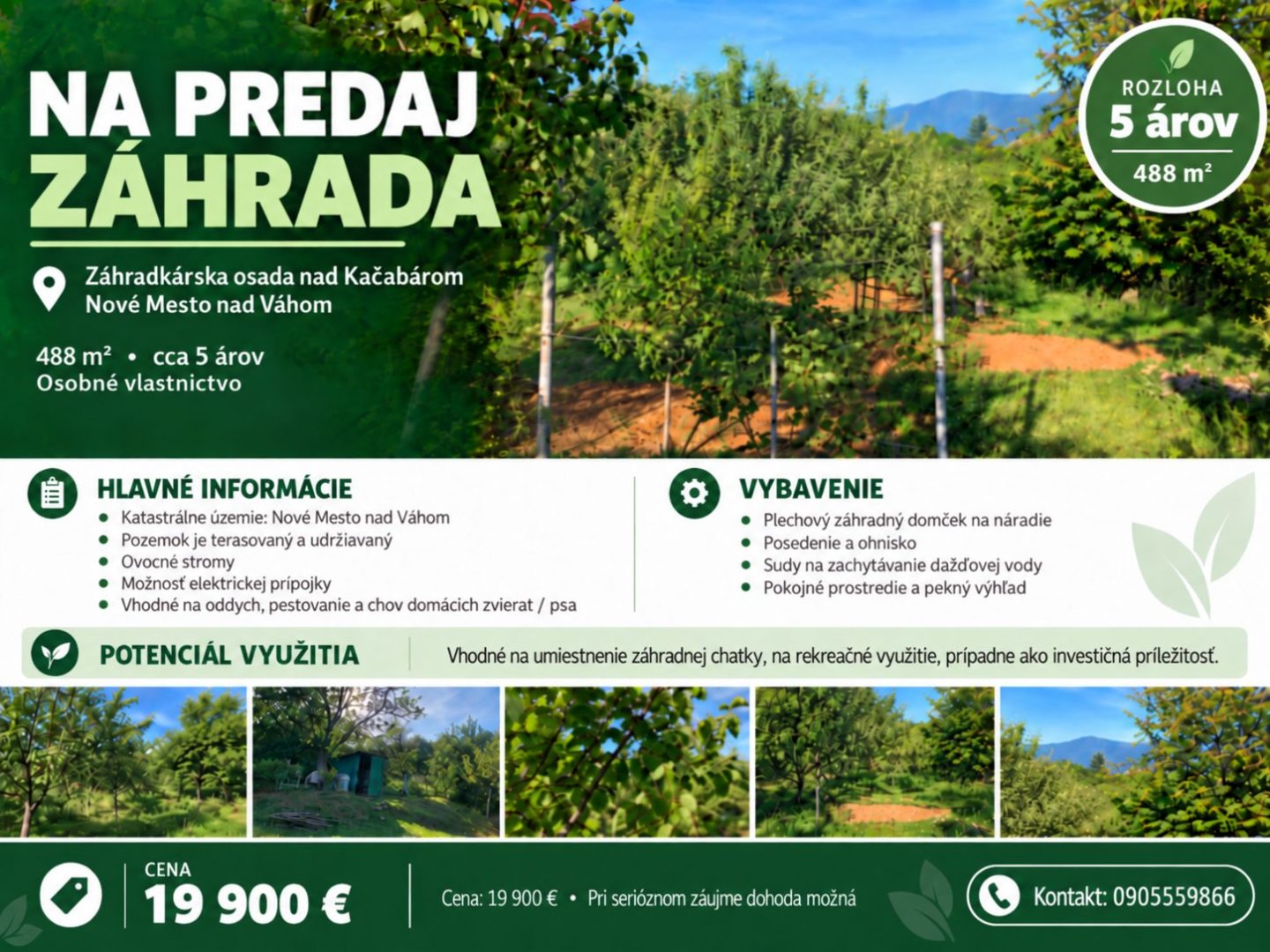 Na predaj záhrada 488 m² – Nové Mesto nad Váhom, nad Kačabárom — foto 2